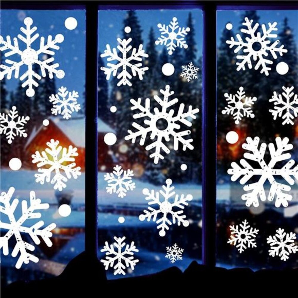 110 PCS Extra Large Snowflake Christmas Window Clings Decals for Glass Giant